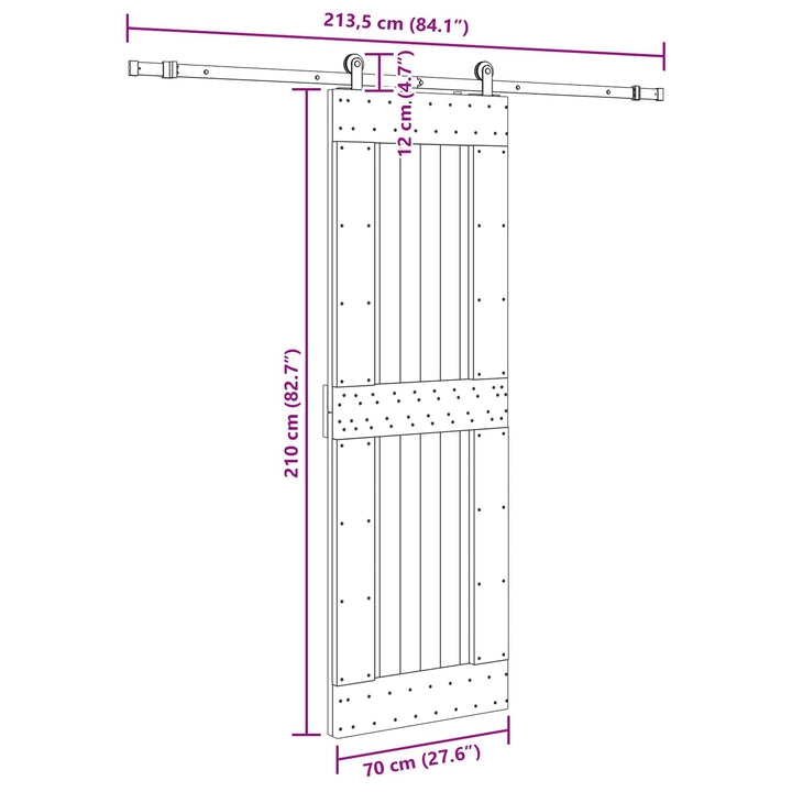 Skydedør NARVIK Naturfarvet og sort 70 x 210 cm (213,5 cm)