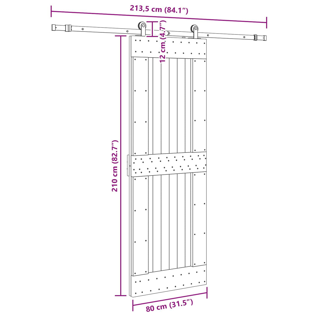 Skydedør NARVIK Naturfarvet og sort 80 x 210 cm (213,5 cm)