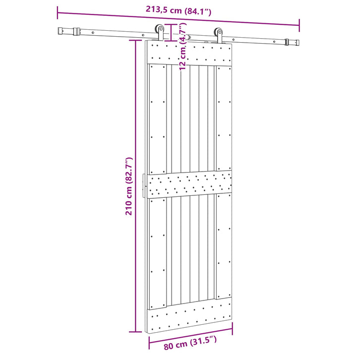 Skydedør NARVIK Naturfarvet og sort 80 x 210 cm (213,5 cm)