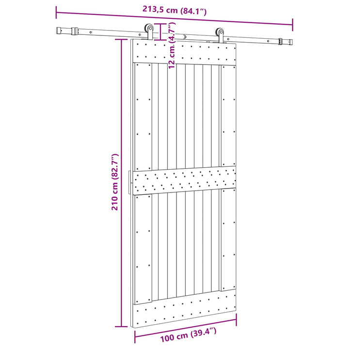 Skydedør NARVIK Naturfarvet og sort 100 x 210 cm (213,5 cm)