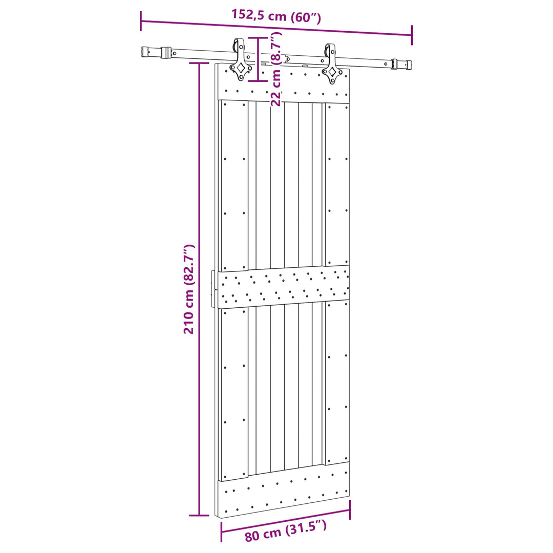 Skydedør NARVIK Naturfarvet og sort 80 x 210 cm (152,5 cm)