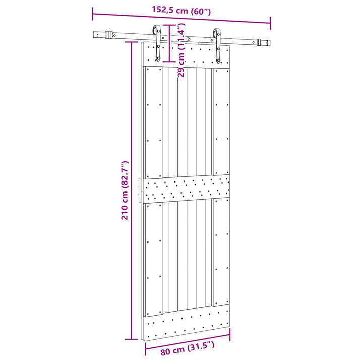 Skydedør NARVIK Naturfarvet og sort 80 x 210 cm (152,5 cm)