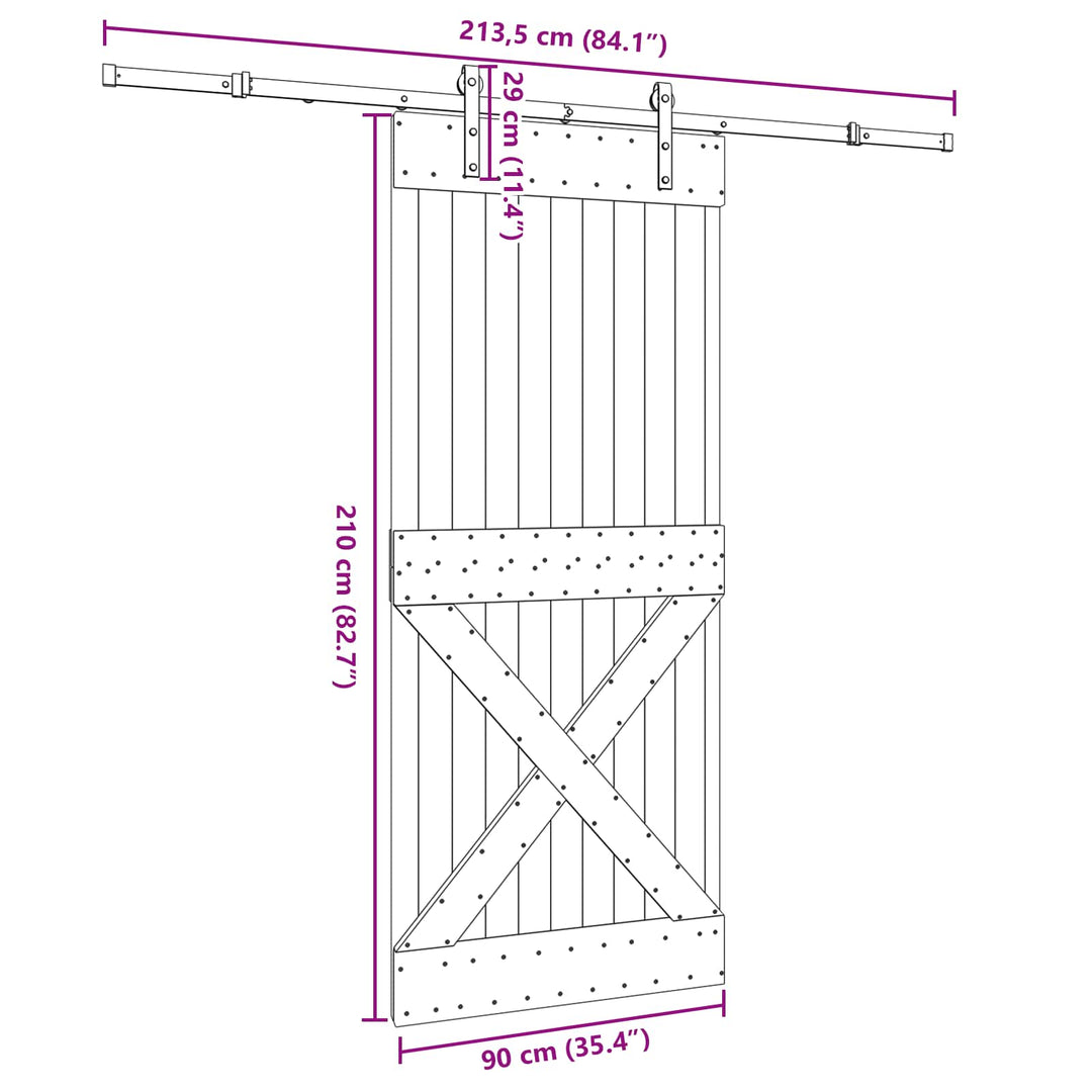 Skydedør NARVIK Naturfarvet og sort 90 x 210 cm (213,5 cm)