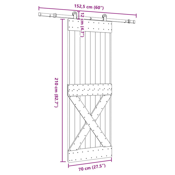 Skydedør NARVIK Naturfarvet og sort 70 x 210 cm (152,5 cm)
