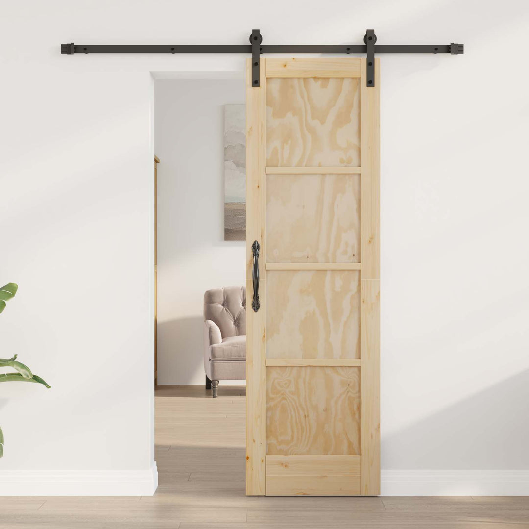 Skydedør Naturfarvet og sort 61 x 198,5 cm Massivt fyrretræ