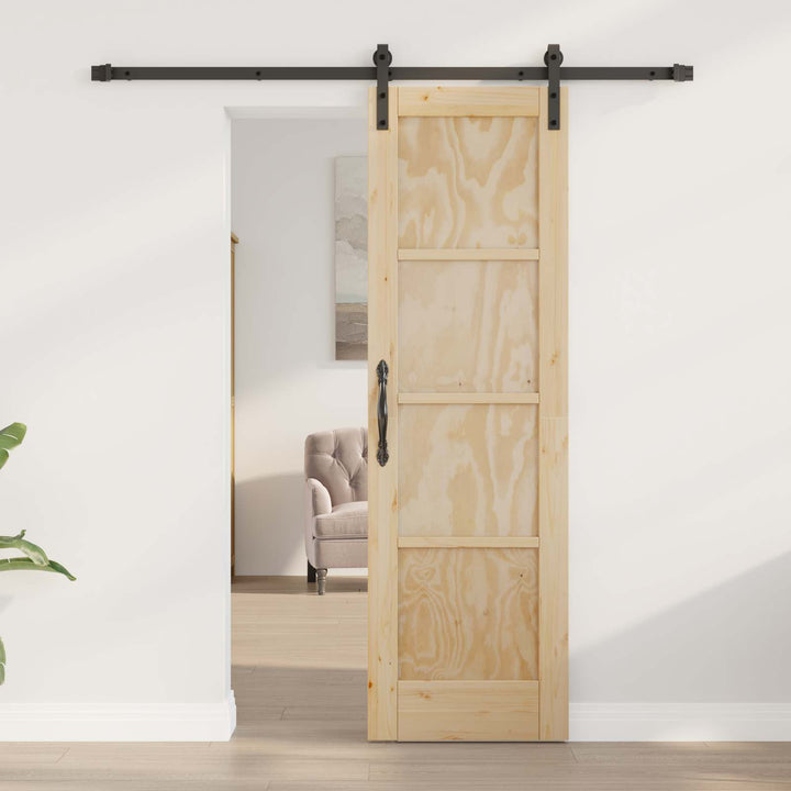 Skydedør Naturfarvet og sort 61 x 198,5 cm Massivt fyrretræ