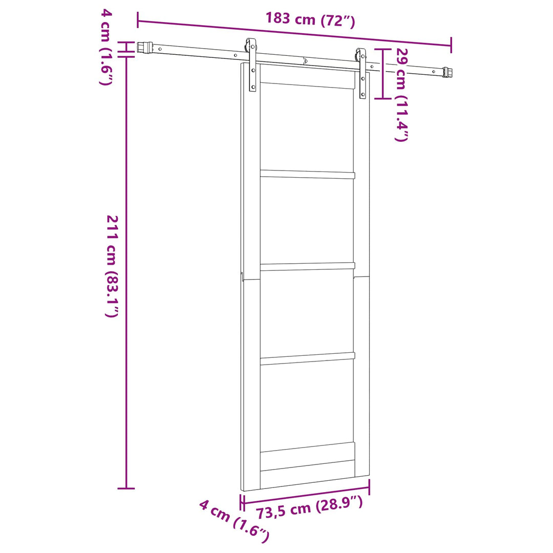 Skydedør Naturfarvet og sort 73,5 x 211 cm Massivt fyrretræ