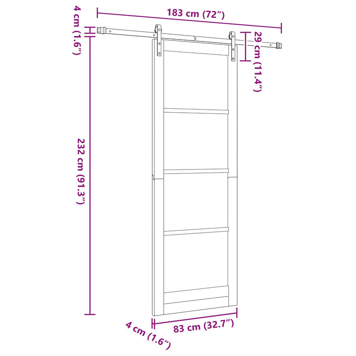 Skydedør Hvid og sort 83 x 232 cm Massivt fyrretræ