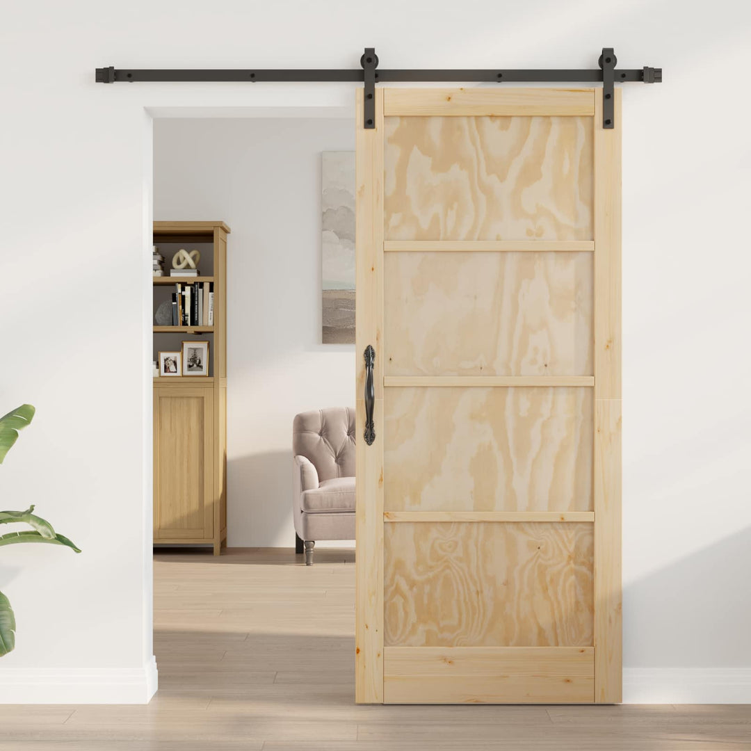 Skydedør Naturfarvet og sort 86 x 198,5 cm Massivt fyrretræ
