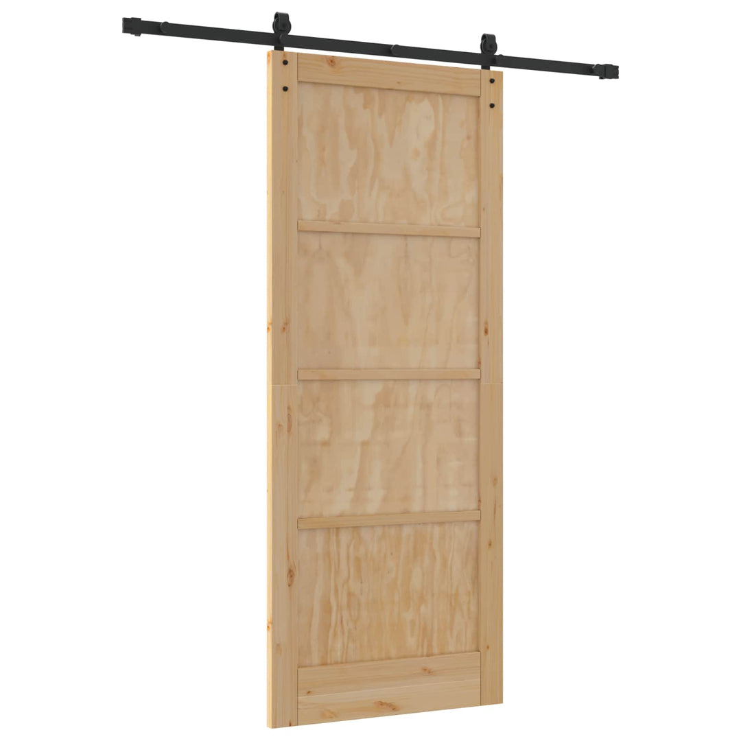 Skydedør Naturfarvet og sort 86 x 211 cm Massivt fyrretræ