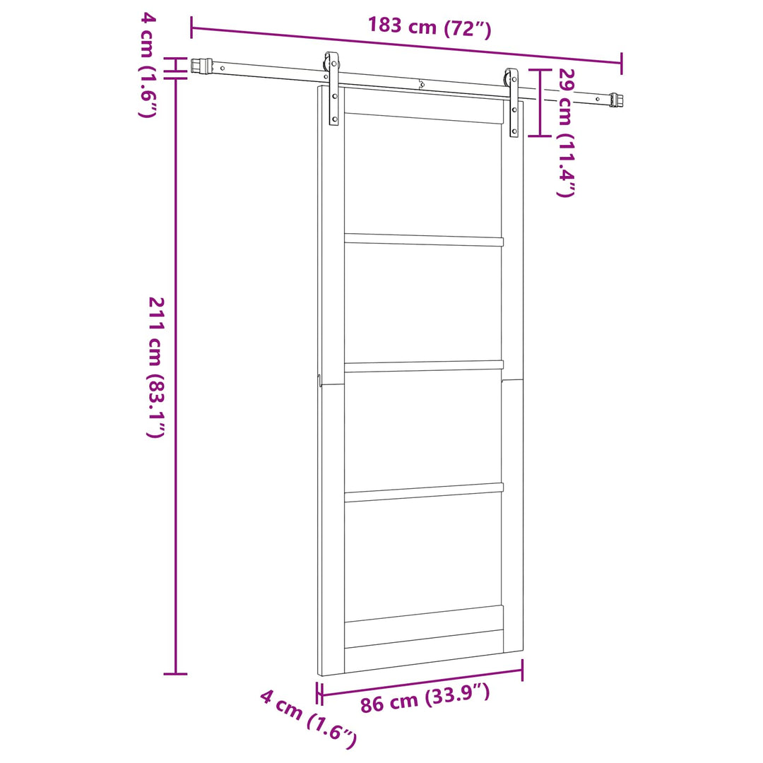 Skydedør Naturfarvet og sort 86 x 211 cm Massivt fyrretræ