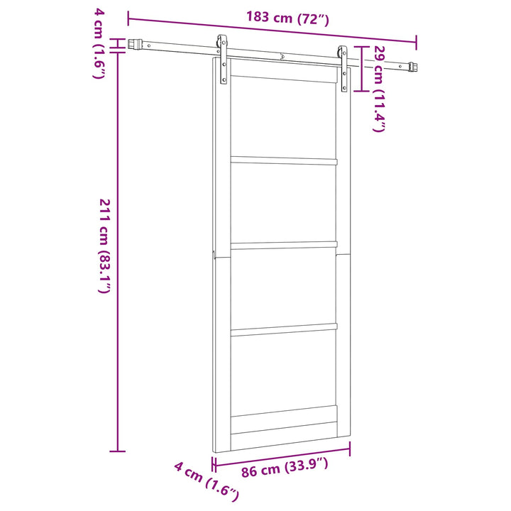 Skydedør Naturfarvet og sort 86 x 211 cm Massivt fyrretræ