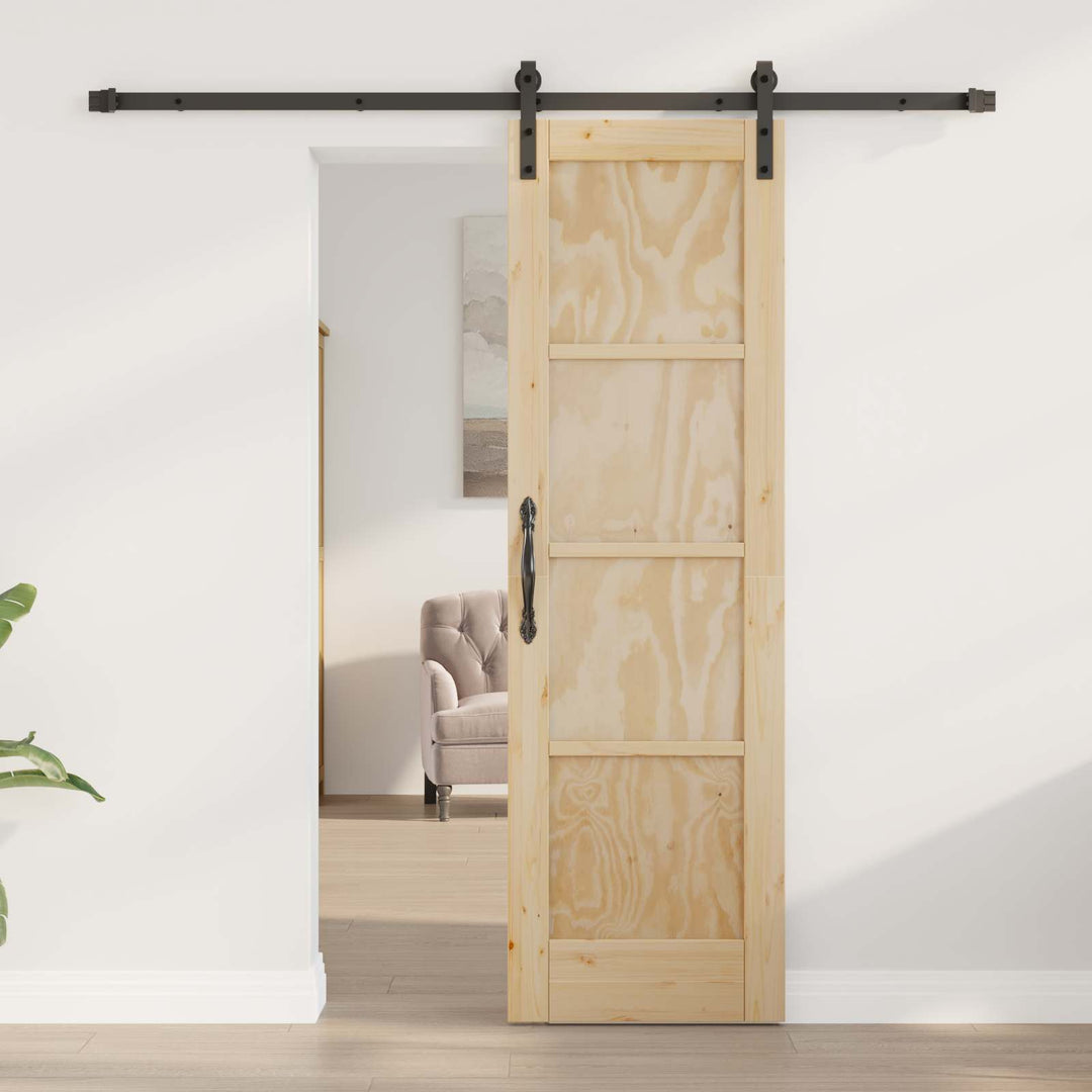 Skydedør Naturfarvet og sort 61 x 198,5 cm Massivt fyrretræ