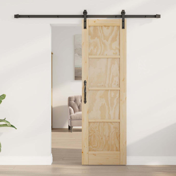Skydedør Naturfarvet og sort 61 x 198,5 cm Massivt fyrretræ