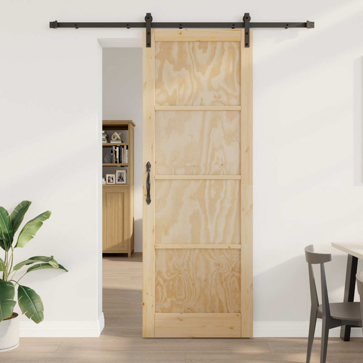 Skydedør Naturfarvet og sort 83 x 232 cm Massivt fyrretræ