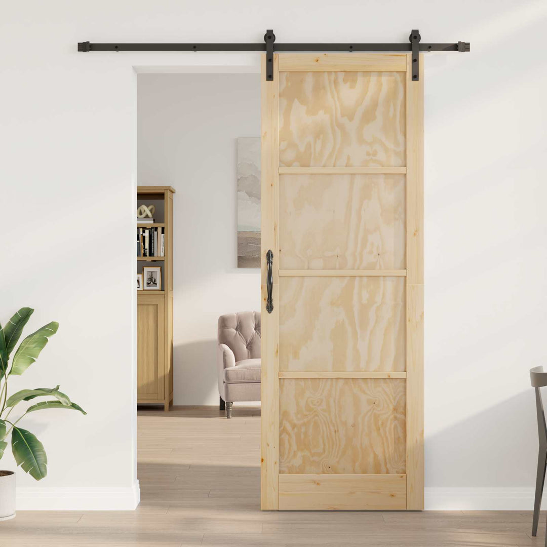 Skydedør Naturfarvet og sort 83 x 232 cm Massivt fyrretræ