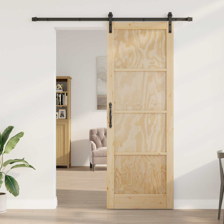 Skydedør Naturfarvet og sort 83 x 232 cm Massivt fyrretræ