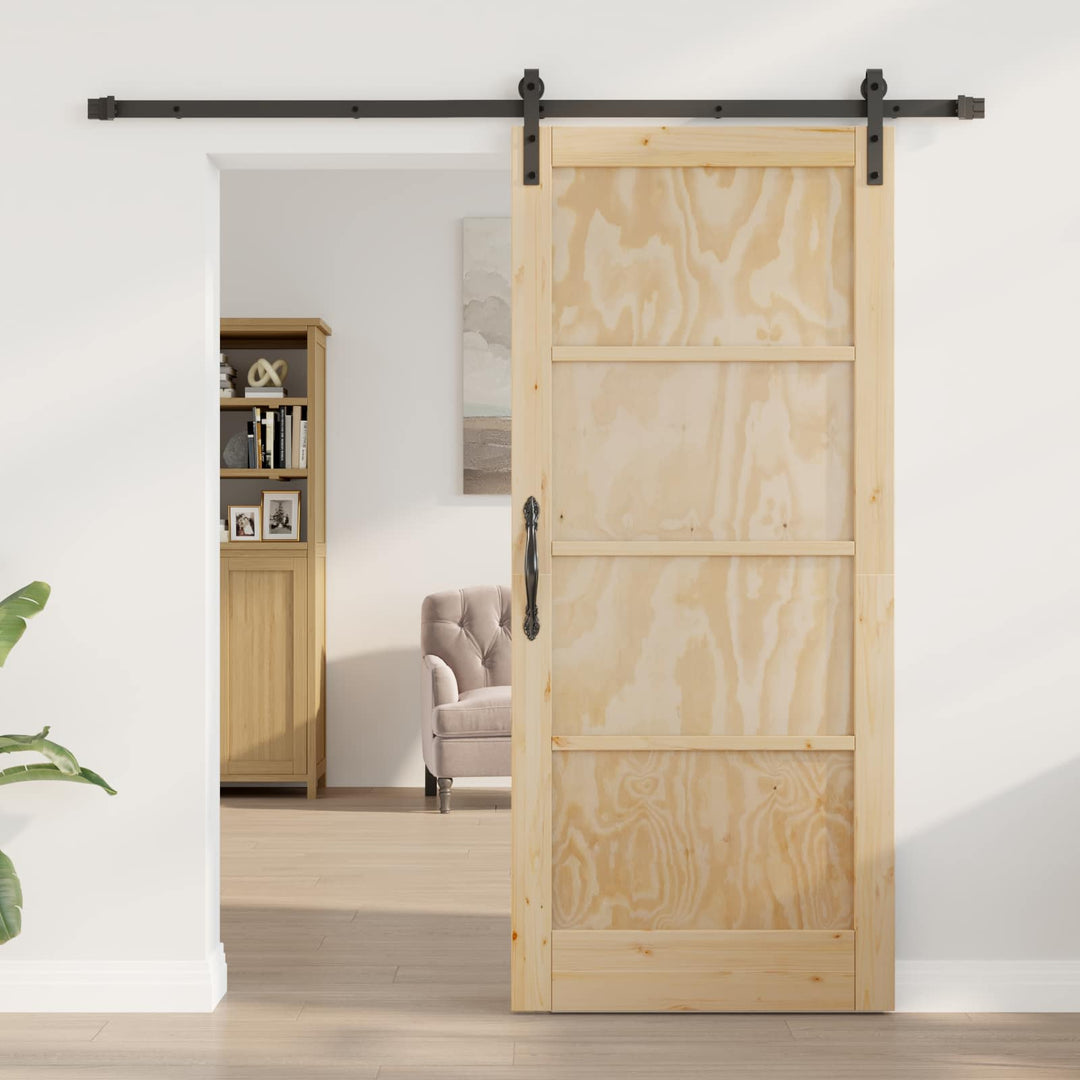 Skydedør Naturfarvet og sort 86 x 198,5 cm Massivt fyrretræ