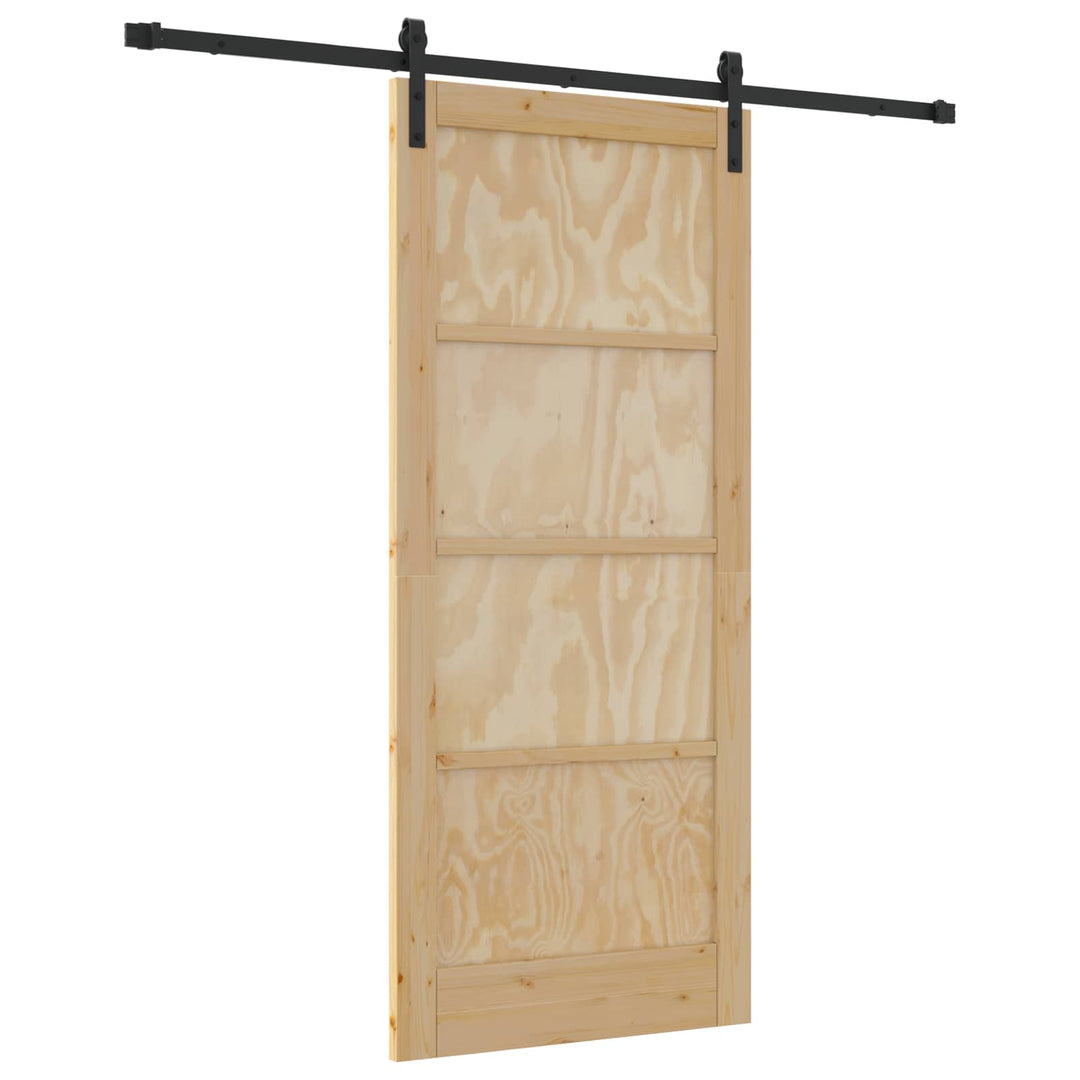 Skydedør Naturfarvet og sort 86 x 198,5 cm Massivt fyrretræ