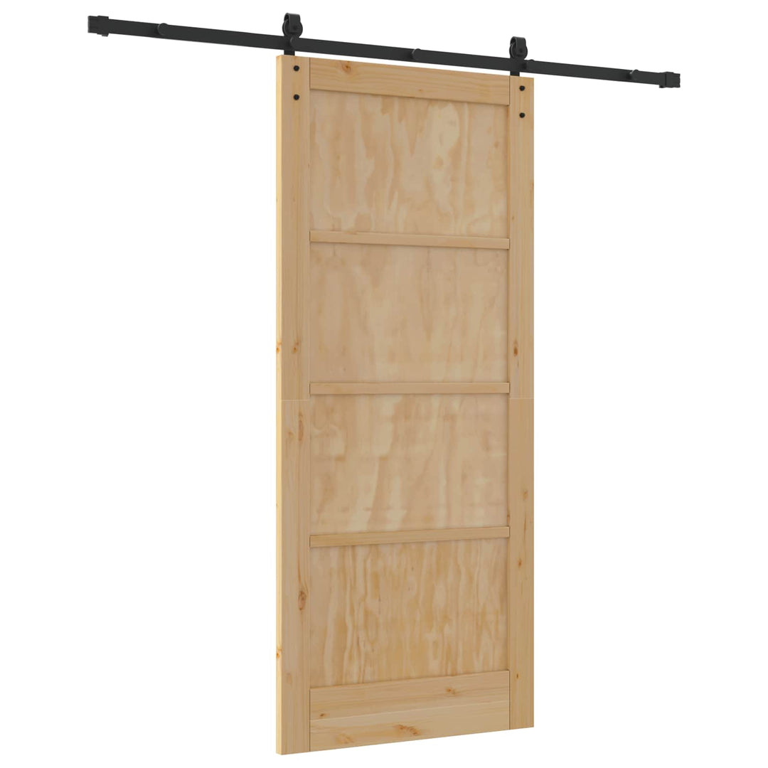 Skydedør Naturfarvet og sort 86 x 198,5 cm Massivt fyrretræ