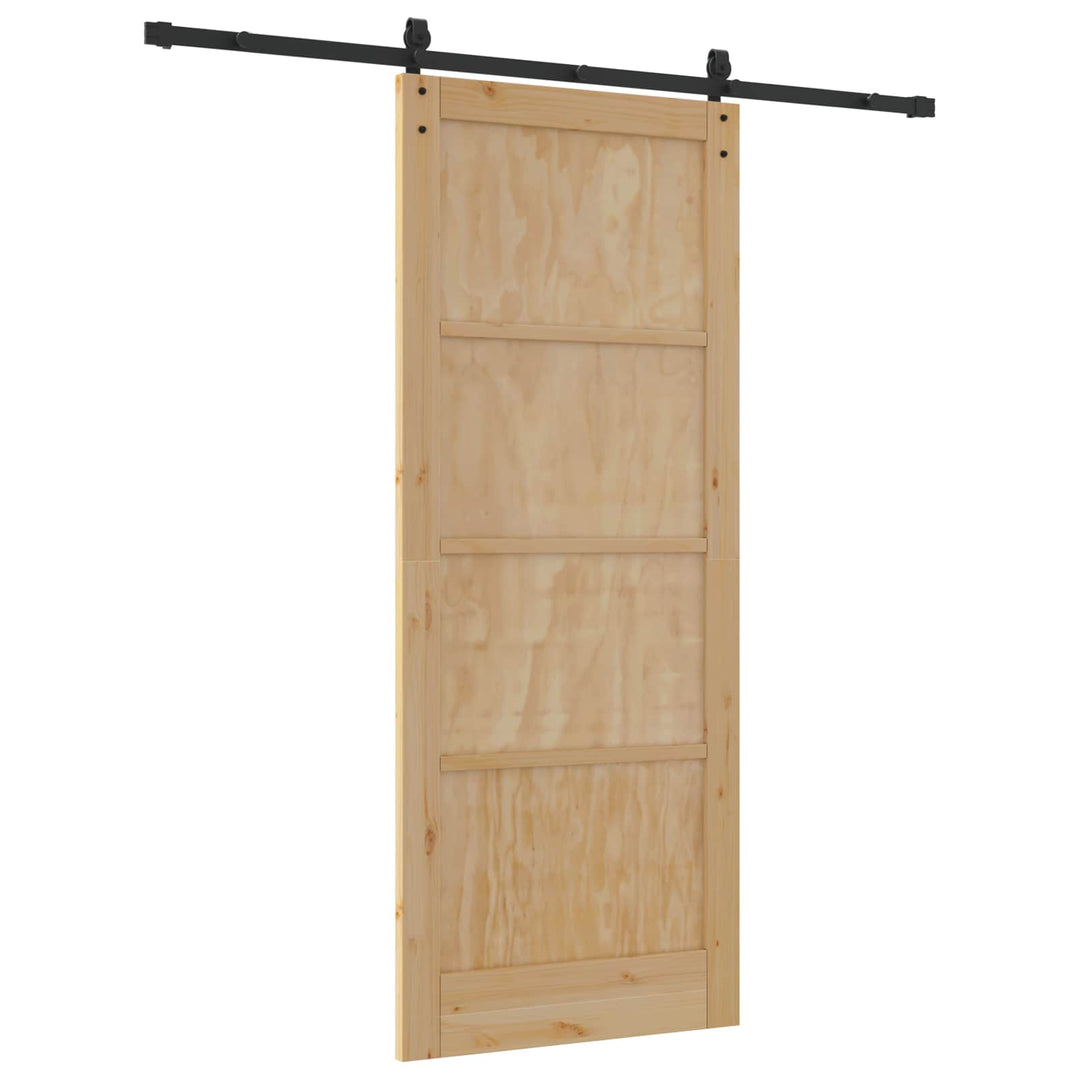 Skydedør Naturfarvet og sort 86 x 211 cm Massivt fyrretræ