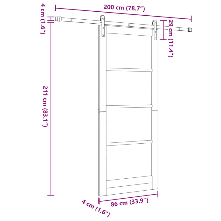 Skydedør Naturfarvet og sort 86 x 211 cm Massivt fyrretræ
