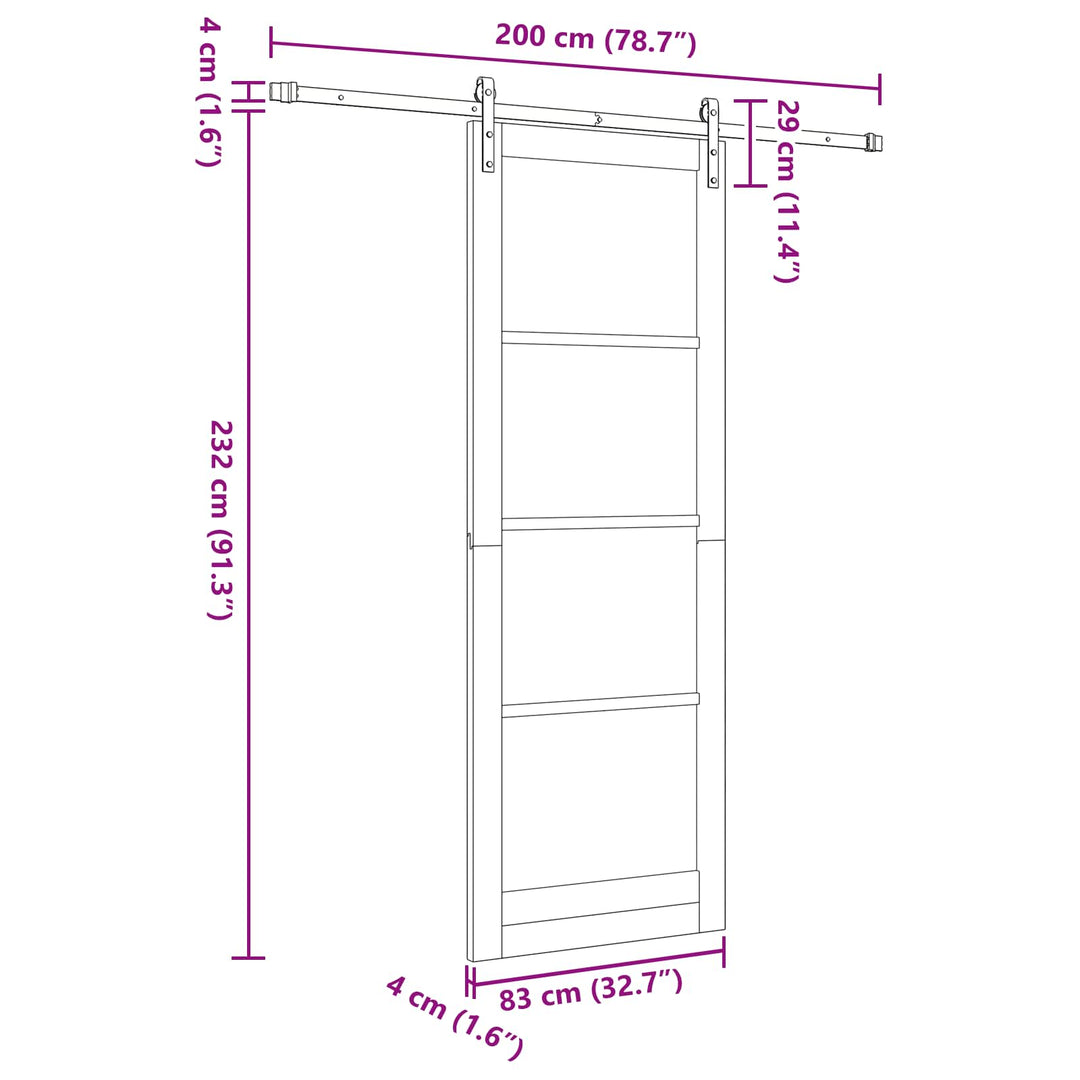 Skydedør Hvid 83 x 232 cm Massivt fyrretræ