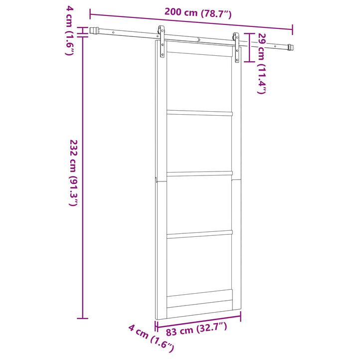 Skydedør Hvid 83 x 232 cm Massivt fyrretræ