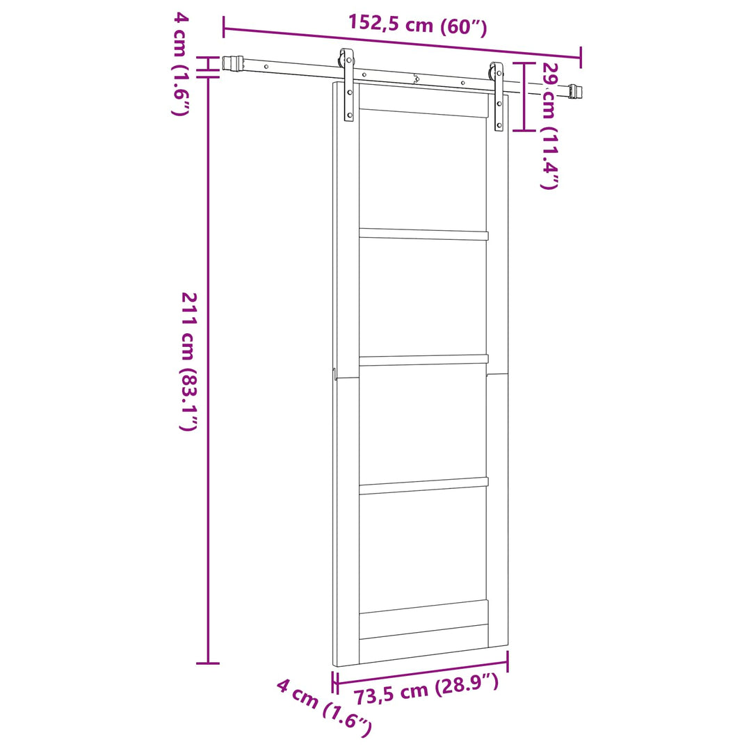 Skydedør Naturfarvet 73,5 x 211 cm Massivt fyrretræ