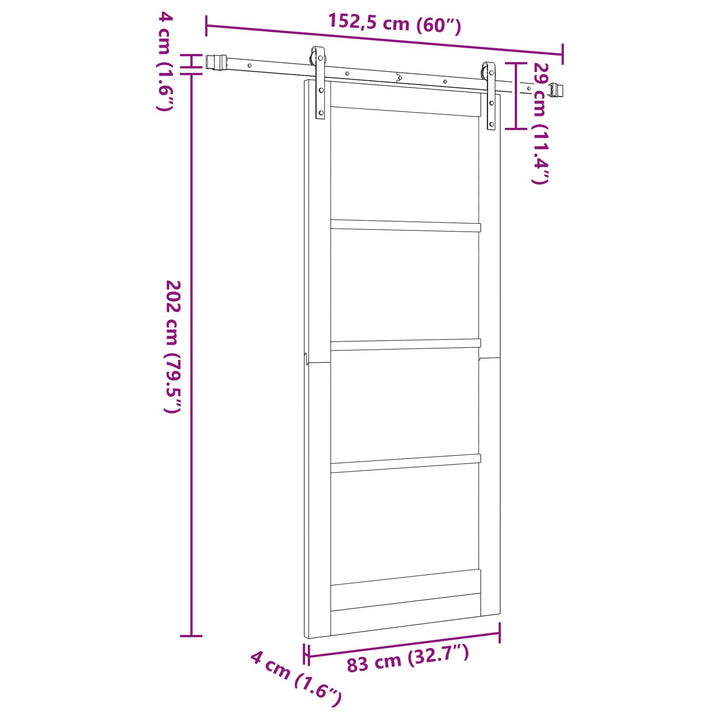 Skydedør Hvid 83 x 202 cm Massivt fyrretræ