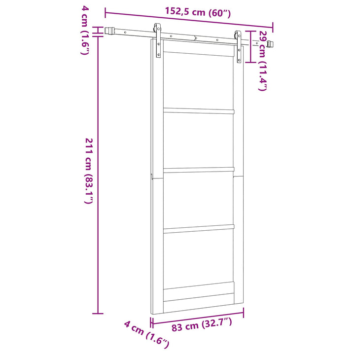 Skydedør Naturfarvet 83 x 211 cm Massivt fyrretræ