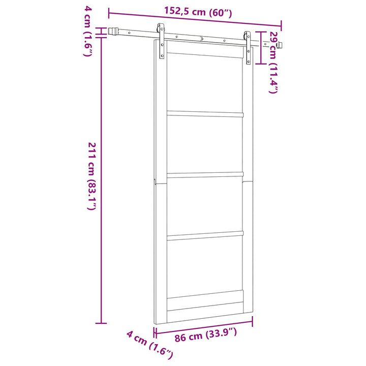 Skydedør Naturfarvet 86 x 211 cm Massivt fyrretræ