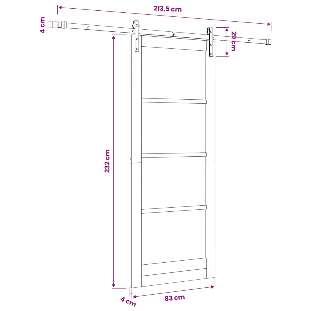 Skydedør Hvid 83 x 232 cm Massivt fyrretræ