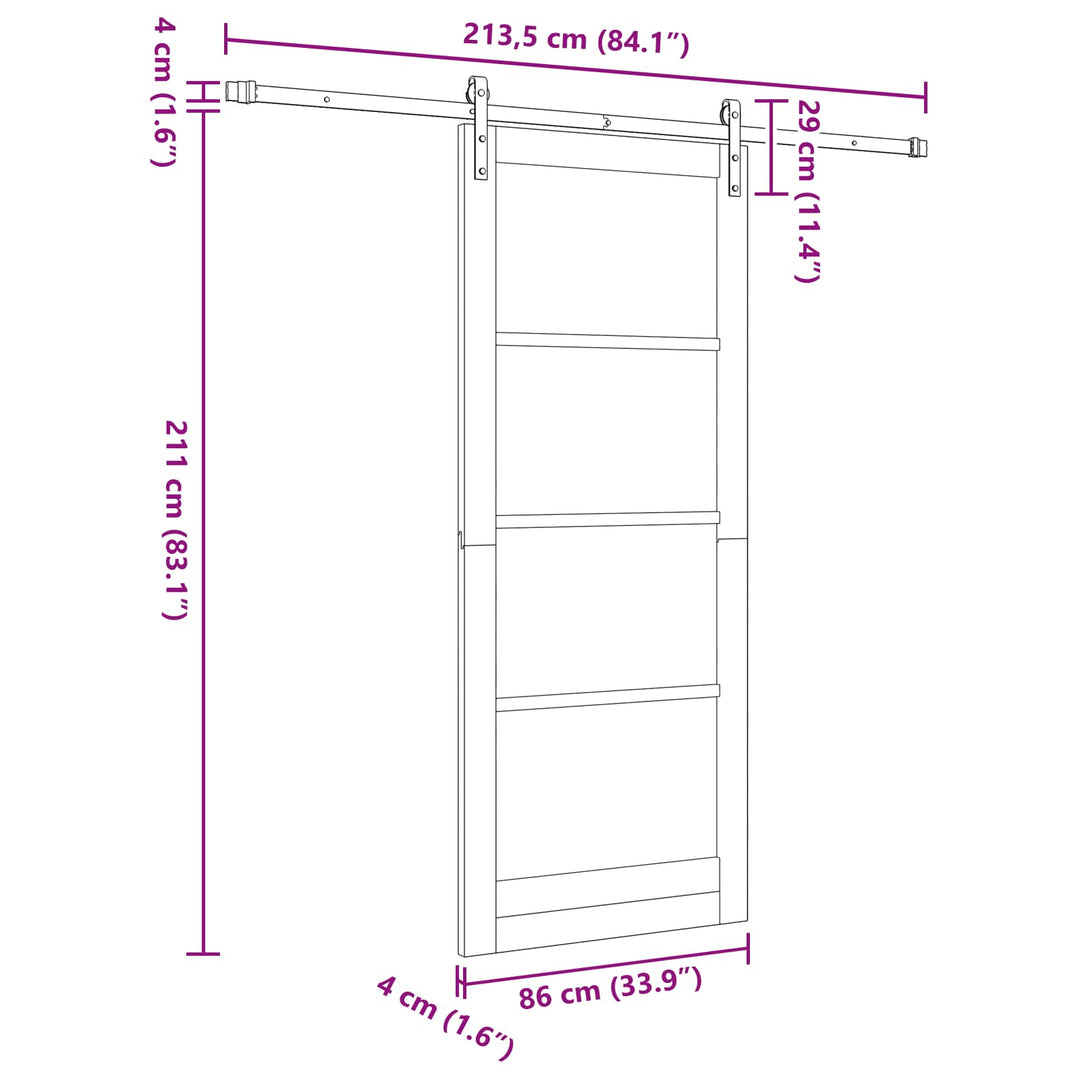 Skydedør Naturfarvet 86 x 211 cm Massivt fyrretræ