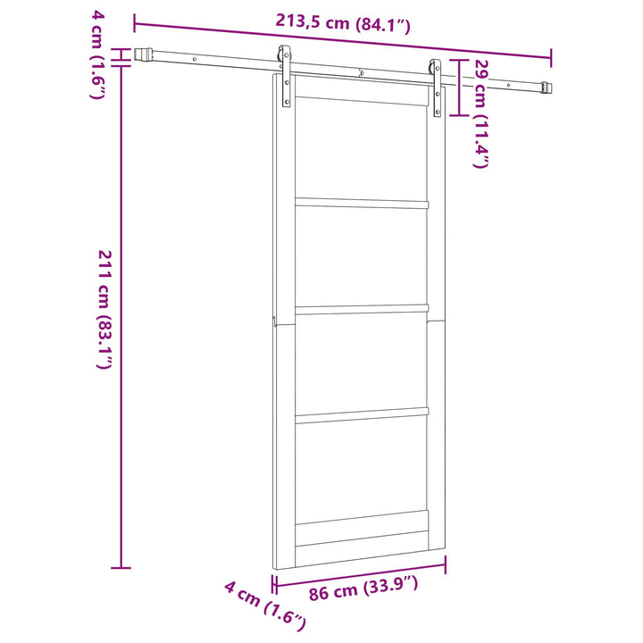 Skydedør Naturfarvet 86 x 211 cm Massivt fyrretræ