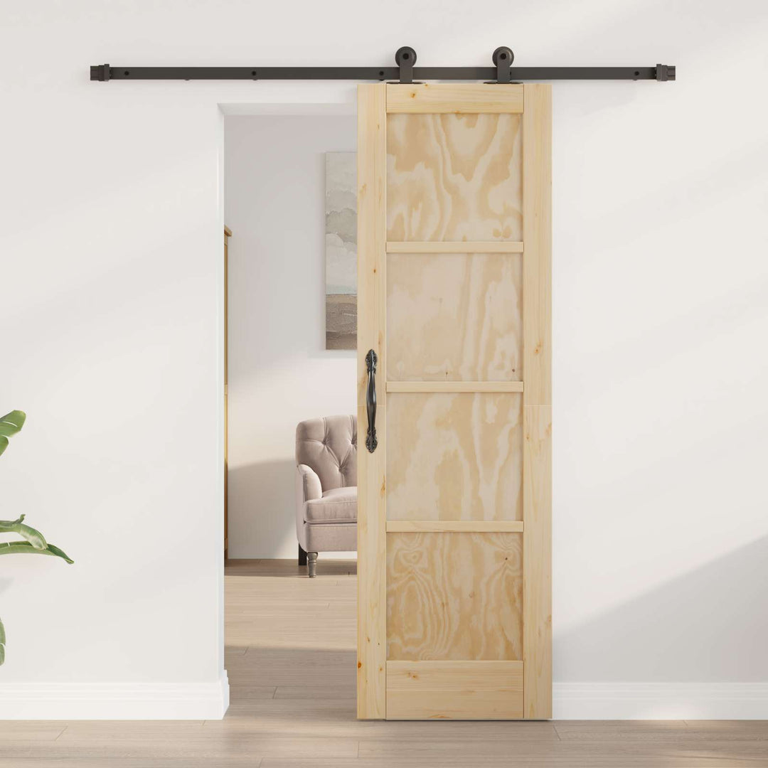 Skydedør Naturfarvet og sort 61 x 198,5 cm Massivt fyrretræ