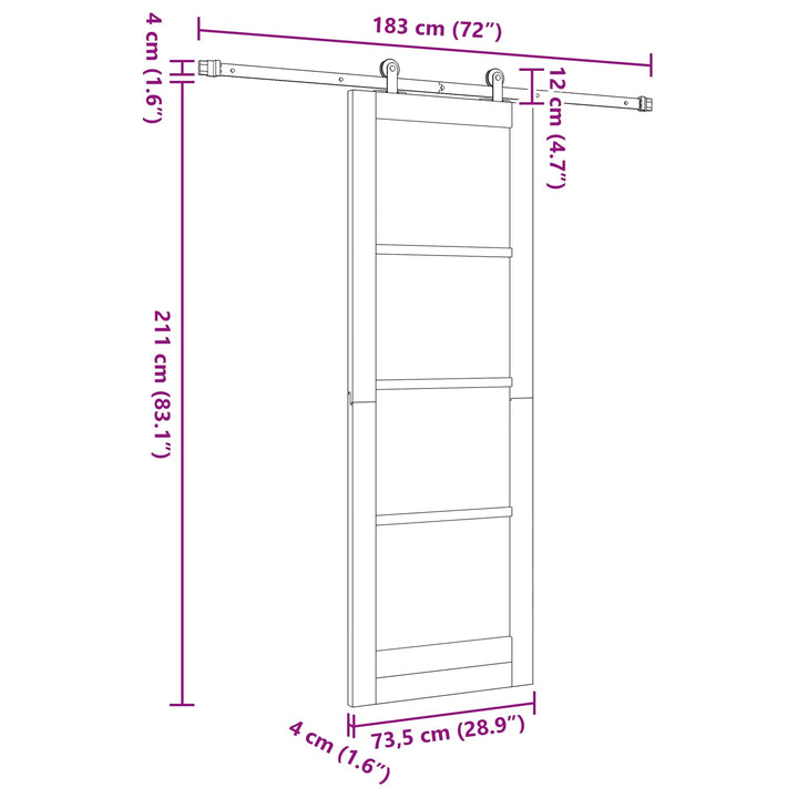 Skydedør Naturfarvet og sort 73,5 x 211 cm Massivt fyrretræ
