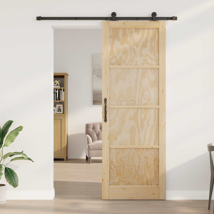 Skydedør Naturfarvet og sort 83 x 232 cm Massivt fyrretræ