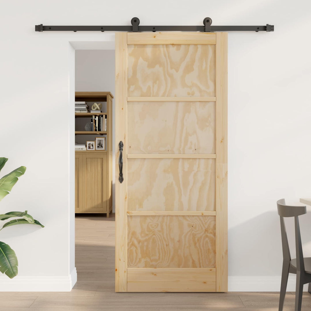 Skydedør Naturfarvet og sort 86 x 198,5 cm Massivt fyrretræ