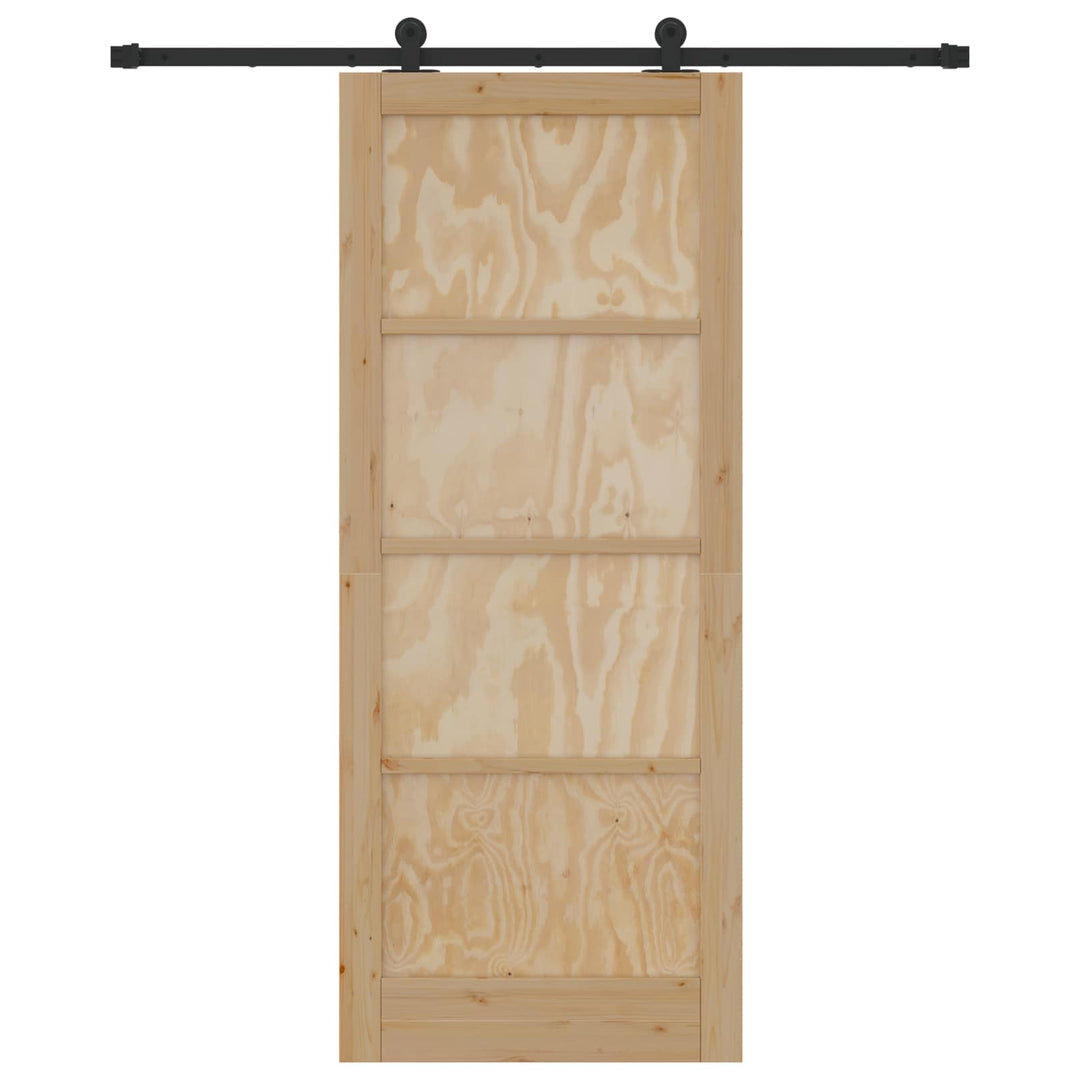 Skydedør Naturfarvet og sort 86 x 211 cm Massivt fyrretræ