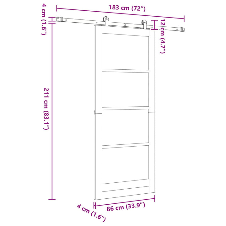 Skydedør Naturfarvet og sort 86 x 211 cm Massivt fyrretræ