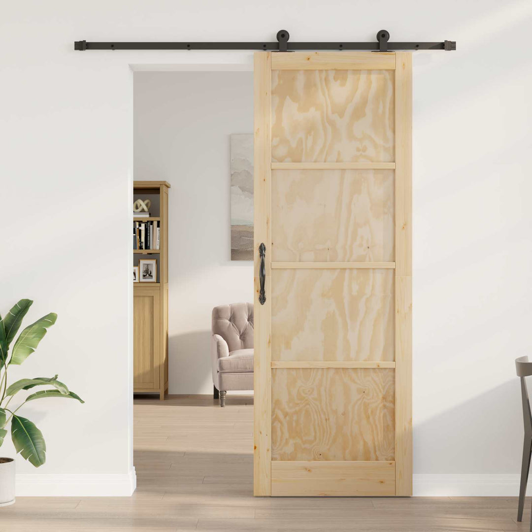 Skydedør Naturfarvet og sort 83 x 232 cm Massivt fyrretræ