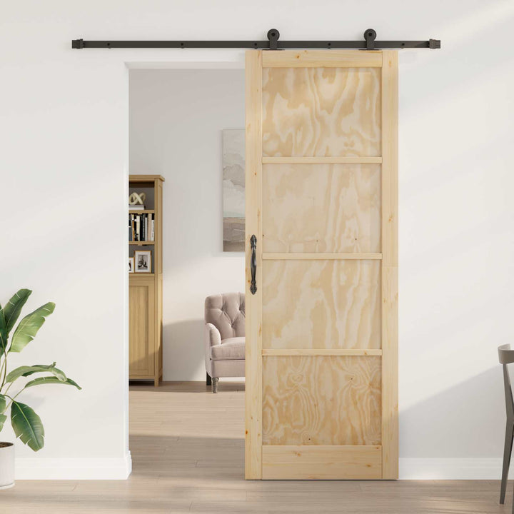 Skydedør Naturfarvet og sort 83 x 232 cm Massivt fyrretræ