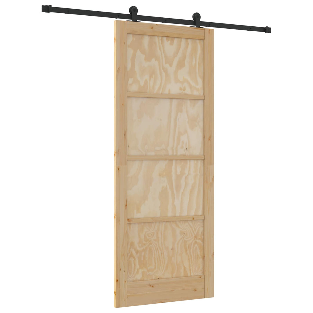 Skydedør Naturfarvet og sort 86 x 211 cm Massivt fyrretræ