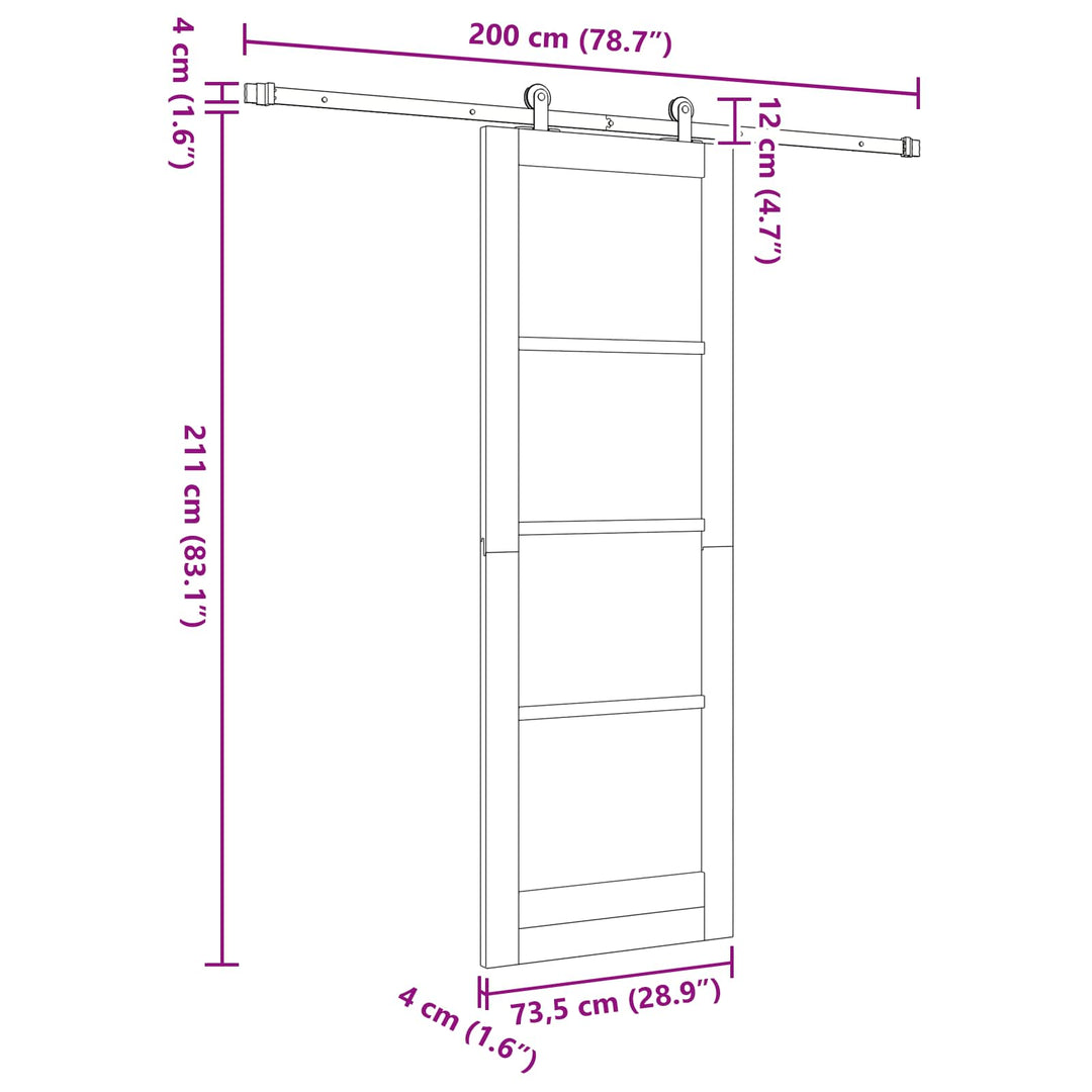 Skydedør Natur og hvid 73,5 x 211 cm Massivt fyrretræ