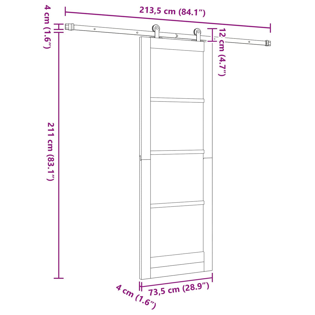 Skydedør ORKDAL Naturfarvet 73,5 x 211 cm Massivt fyrretræ