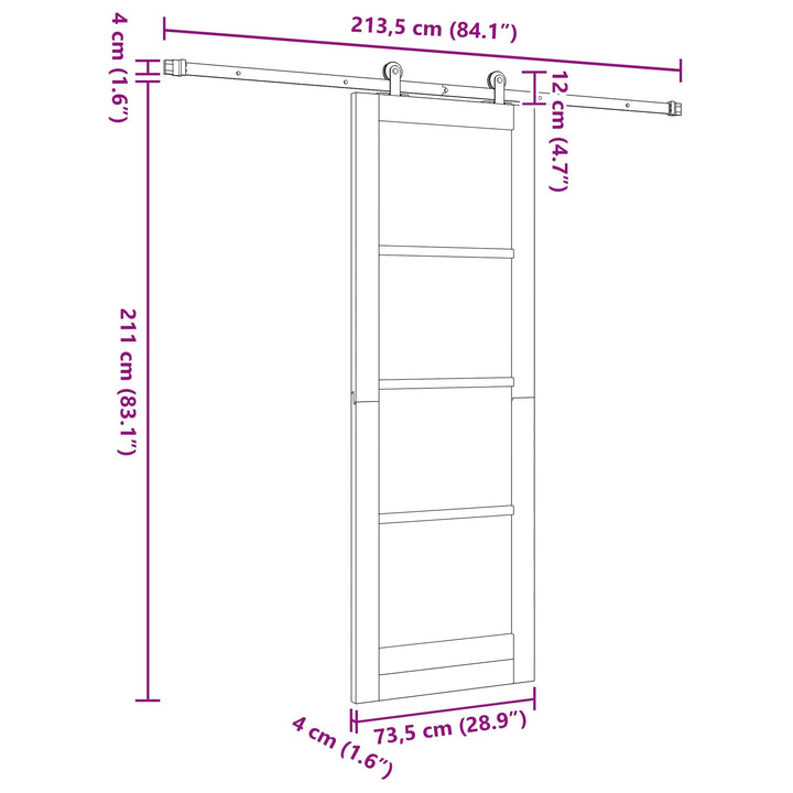 Skydedør ORKDAL Naturfarvet 73,5 x 211 cm Massivt fyrretræ