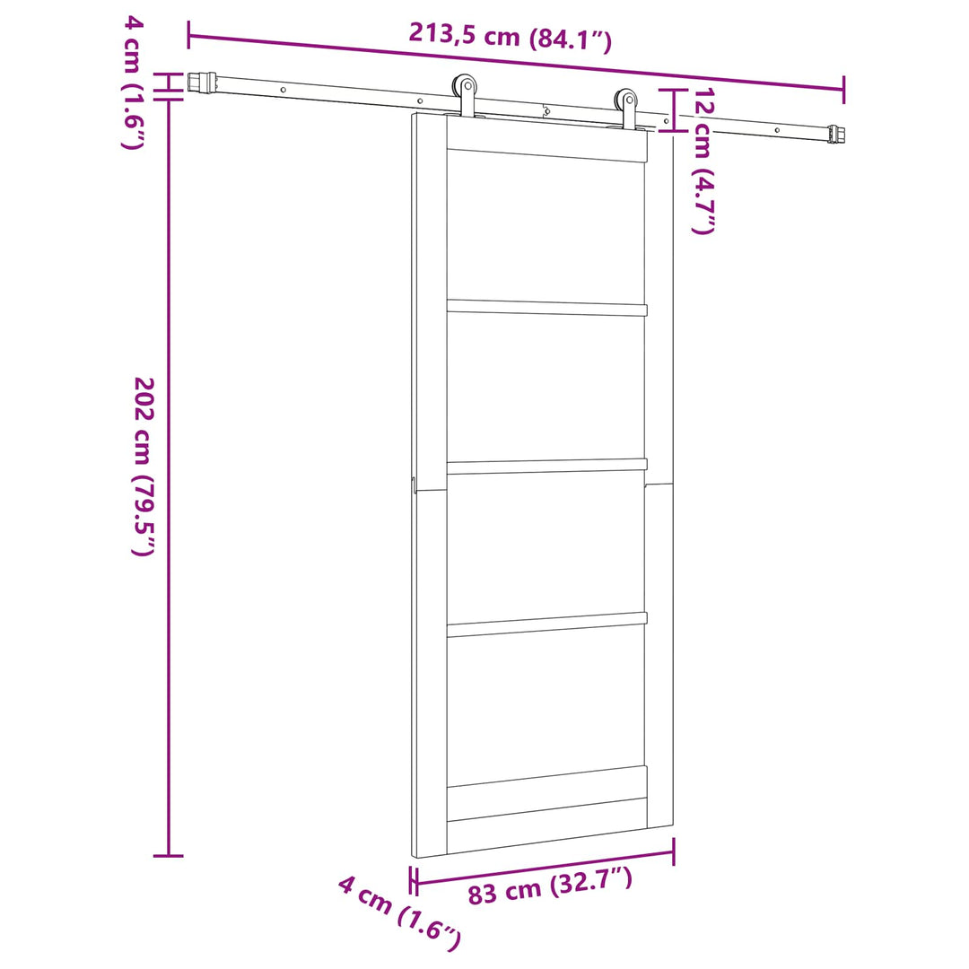 Skydedør ORKDAL Hvid 83 x 202 cm Massivt fyrretræ