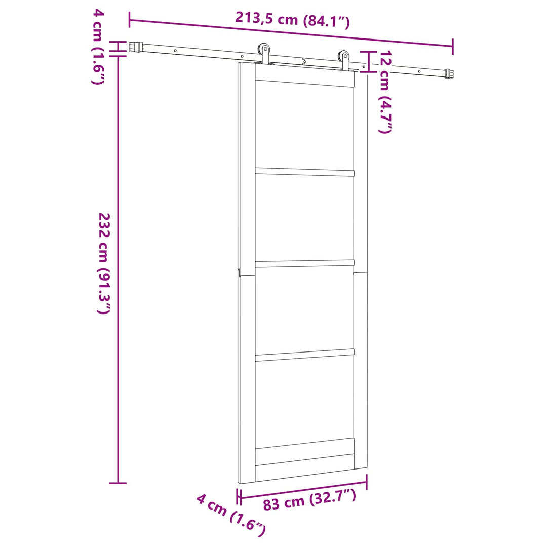 Skydedør ORKDAL Hvid 83 x 232 cm Massivt fyrretræ