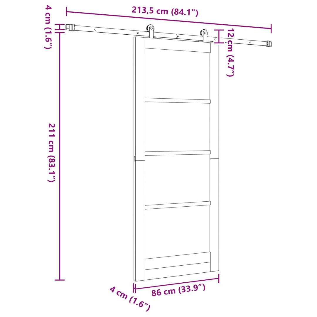 Skydedør ORKDAL Naturfarvet 86 x 211 cm Massivt fyrretræ